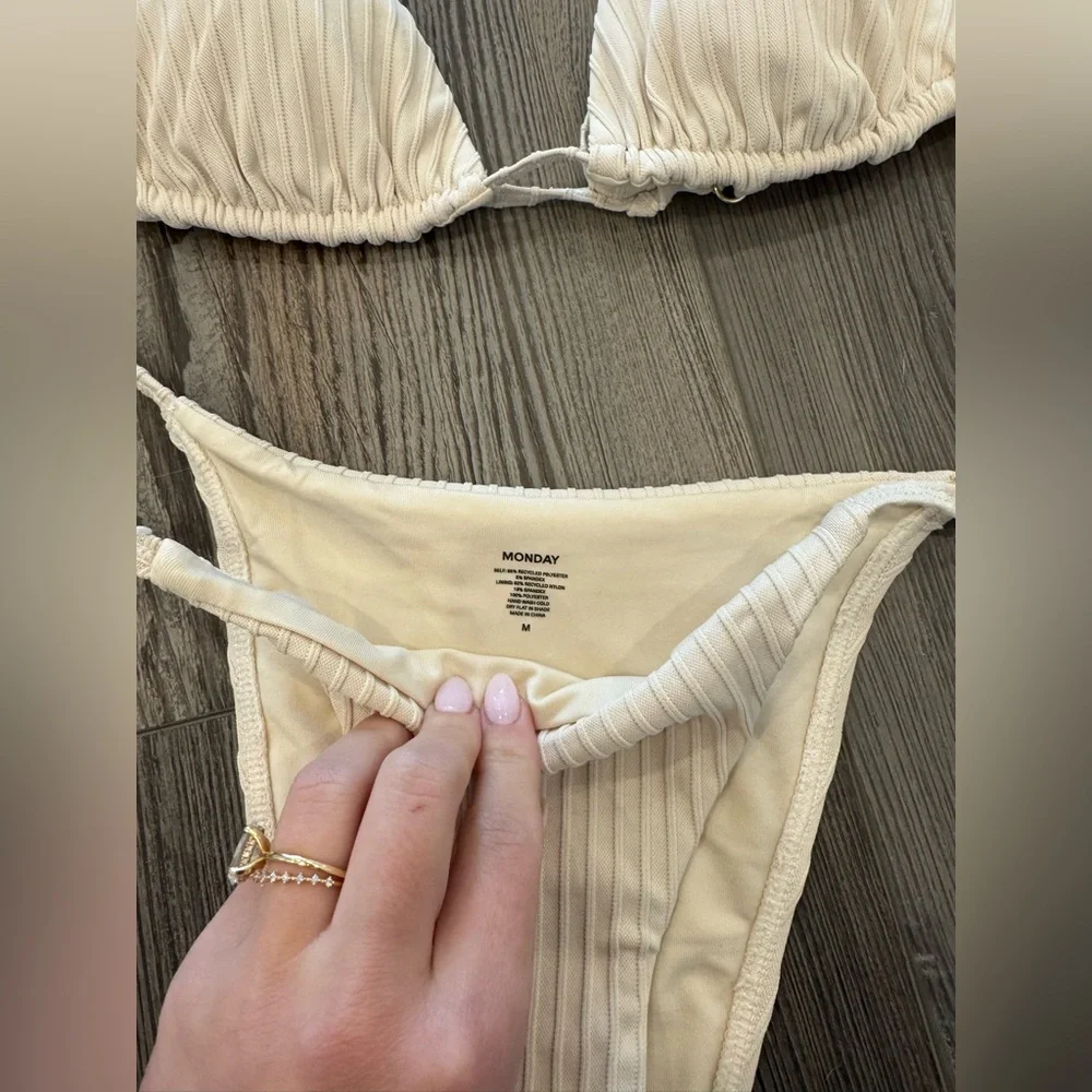 Monday Swimwear Cream Ribbed Triangle Bikini Set